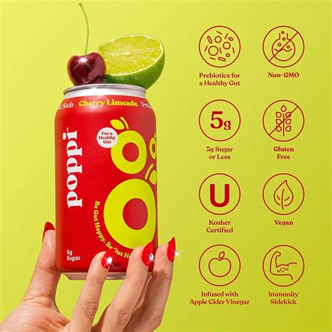 POPPI Sparkling Prebiotic Cherry Limeade Sodamade with Apple Cider ...
