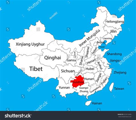 Guizhou Province Map China Vector Map: เวกเตอร์สต็อก (ปลอดค่าลิขสิทธิ์) 323312699 | Shutterstock