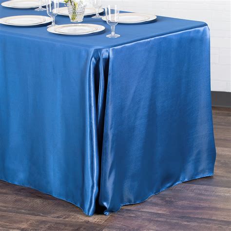 90 x 156 inch Rectangular Satin Tablecloth Royal Blue at CV Linens