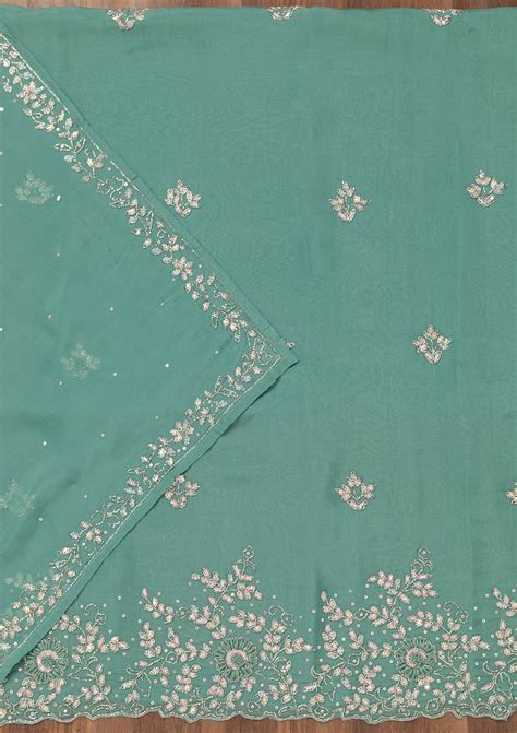 Buy Sea Green Stonework Tissue Unstitched Salwar Suit - Koskii