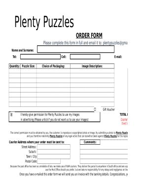 Plenty Puzzles Order Form - Blank Fillable Template | Fill Out, Print ...