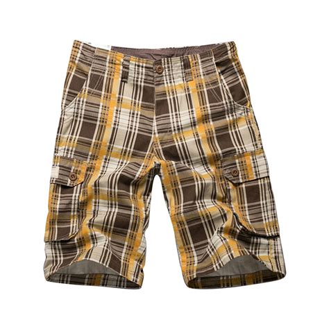 Lroveb Cargo Shorts for Men with Pockets Checkered Plaid Casual Loose ...