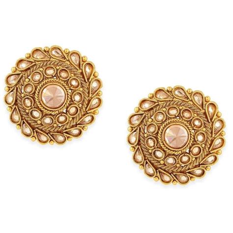 Accessher Gold Plated Traditional Rhinestones Embellished Circular ...