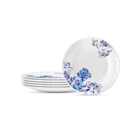 Larah by BOROSIL Opalware Blue Cascade Full Plate (White, 11 inch ...