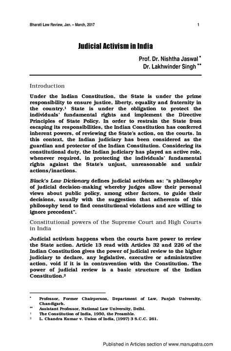 Judicial Activism - Judi c i al Ac t i vi sm i n Indi a Prof. Dr ...