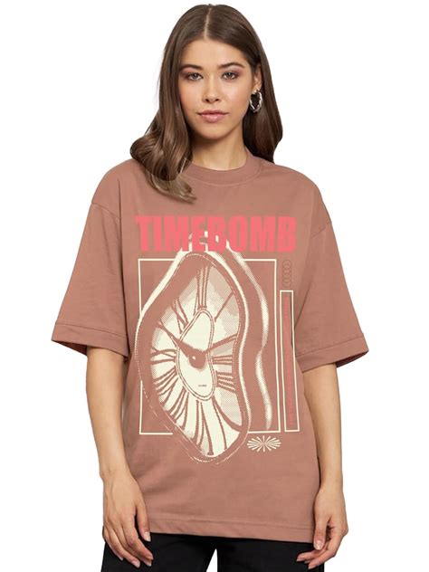 Buy JUNEBERRY® Pure Cotton Half Sleeve Round Neck Oversized Fit Graphic ...