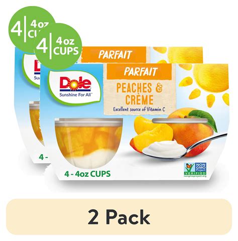 (2 pack) Dole Fruit Bowls Peaches and Crème Parfait, 4.3 oz Cups (4 ...