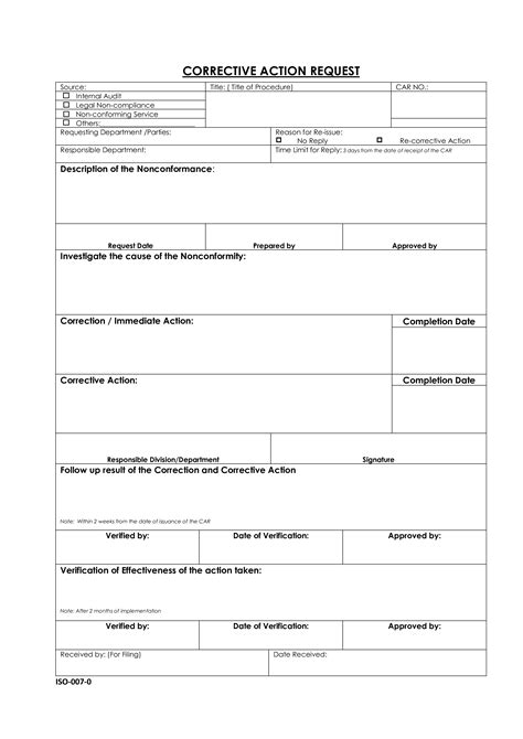 Internal Corrective Action Request | Templates at allbusinesstemplates.com