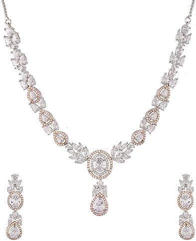 VOYLLA Sparkling Elegance Round And Teardrop Cut Cz Jewellery Set, Cz ...