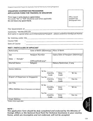 SG Cooperation Programme Application Form For Training - Third County ...