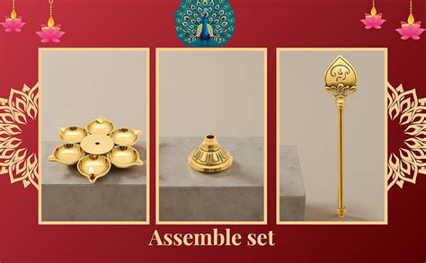 Buy Arumuga Vilakku with vel – Traditional Brass Six Face Oil Lamp for ...