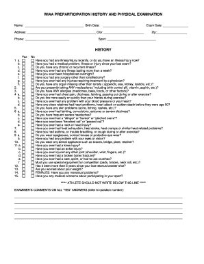 Fillable Online lakesideschool WIAA PREPARTICIPATION HISTORY AND ...