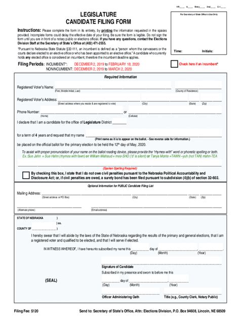 Fillable Online sos nebraska CANDIDATE FILING FORM Fax Email Print ...
