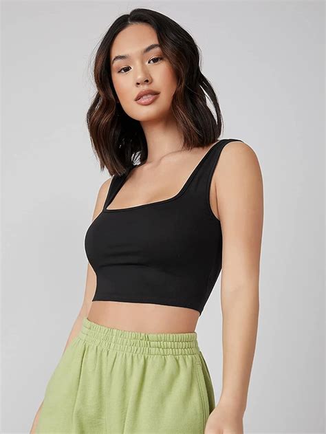 Buy HITHROW Women's & Girls' Solid Ribbed Square Neck Tank Tops(D-128 ...