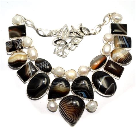 Manirathnum Black lace Agate & Mother of pearl Gemstone Silver Plated ...