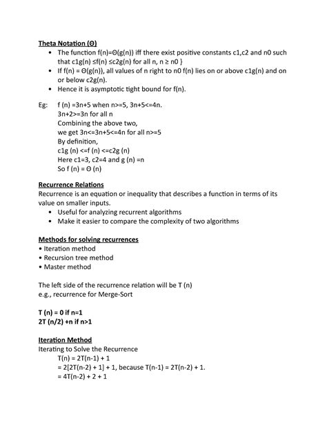 Aad-part3 - Lecture notes 3 - Theta Notation (Θ) - The function f(n)=Θ ...