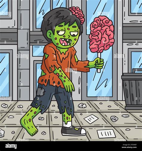 Zombie Eating Brain on a Stick Colored Cartoon Stock Vector Image & Art ...