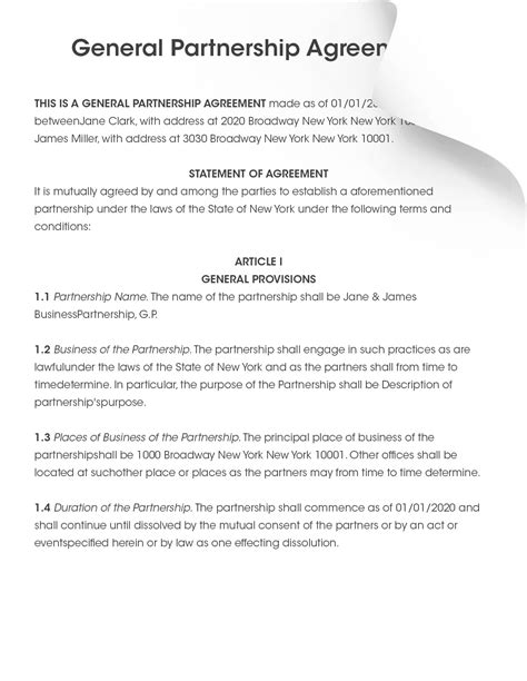 General Partnership Agreement Example 的图像结果