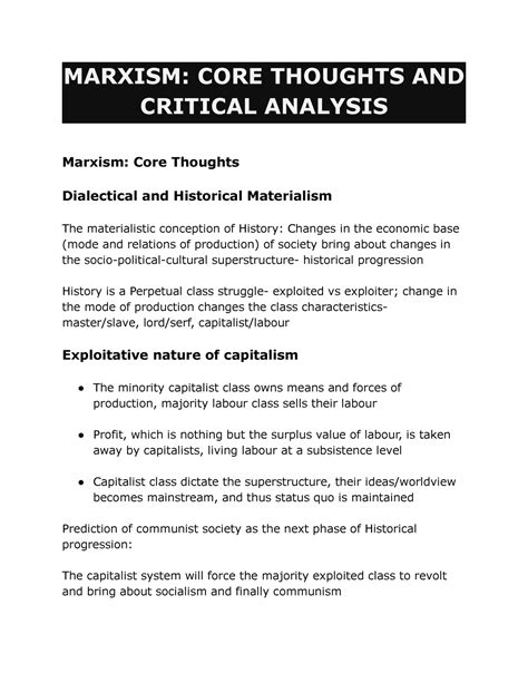 Marxism: CORE Thoughts AND Critical Analysis - MARXISM: CORE THOUGHTS ...