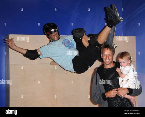 Tony Hawk and his daughter Kadence are seen at Tony Hawk's Wax Figure ...