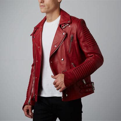 Mens Rich Red Slim Fit Motorcycle Biker Leather Jacket – Hides and Cult