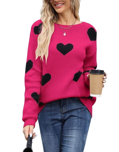 Heart Sweaters for Women Valentine Day Long Sleeve Crewneck Sweaters ...