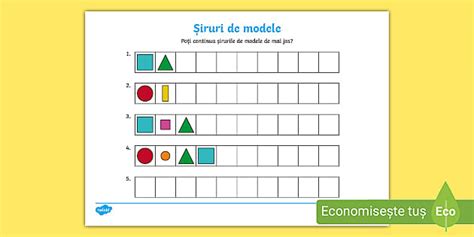 Șiruri de modele cu figuri geometrice - Fișă de lucru
