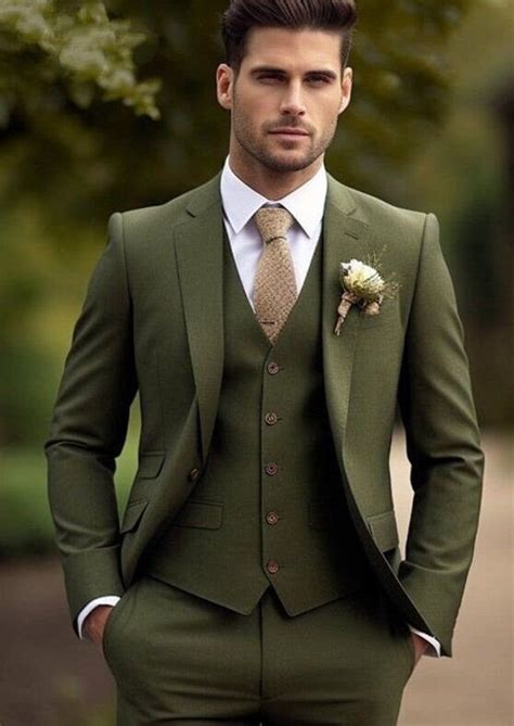 Classic Suits for Men, Men Olive Green Elegant Suits, Tailored Fit ...