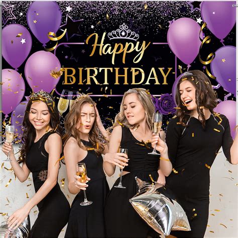 Happy Birthday Decorations Banner, Purple Happy Birthday Sign Birthday ...