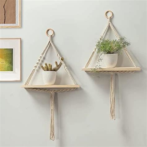U & G Decor Macrame Wooden Wall Hanging Shelf Modern Chic Woven Macrame ...