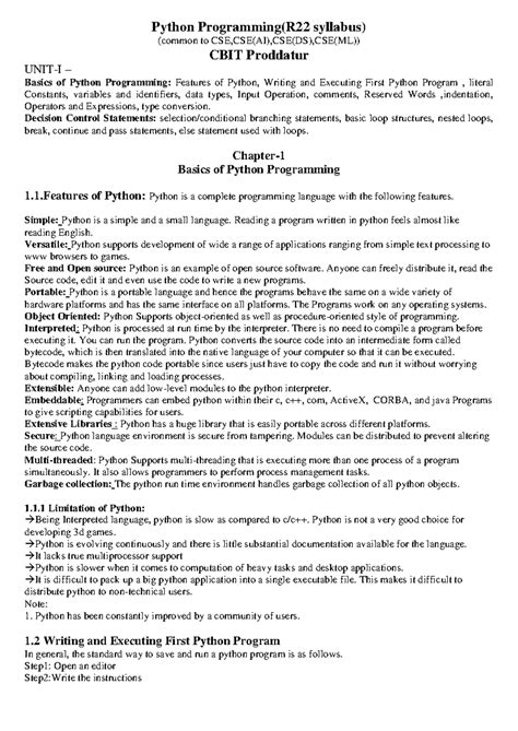 Python Programming R22: Unit 1 Overview and Basics - Studocu