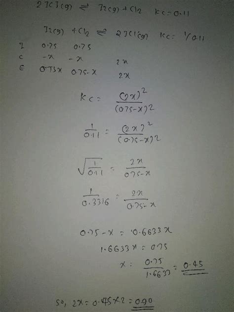 At a certain temperature the equilibrium constant, Kc, equals 0.11 for ...