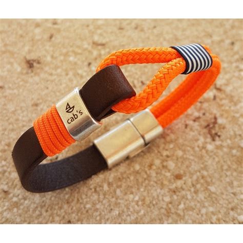 PULSERA MARINA BEACH SAIL, pulsera con cabo náutico naranja y bandera ...
