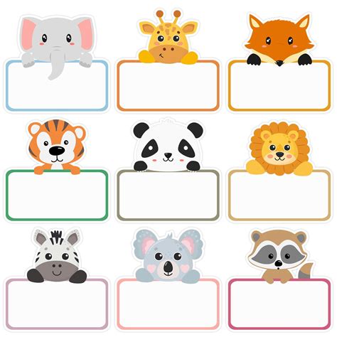 Lucleag 135 PCS Animal Name Tags Stickers, Self Adhesive Jungle Animals Name Tag Labels Stickers ...