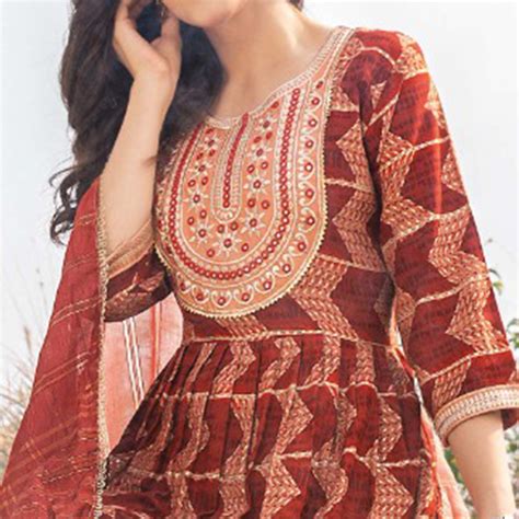 Rust Foil Printed Rayon Naira Cut Suit