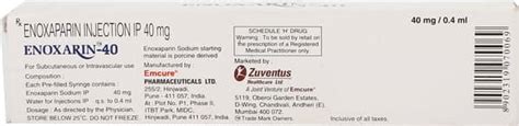 Enoxarin 40 MG Injection (0.4): Uses, Side Effects, Price & Dosage ...
