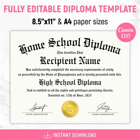 Home School Diplomas Printable Home School Diploma Template | Diy PDY