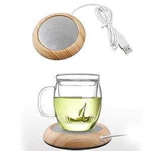 QGT Office Wood Grain Marble Design USB Desktop Mug Cup Warmer Tea ...
