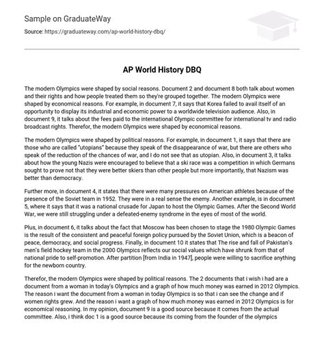 AP World History DBQ - 467 Words | Free Essay Example on GraduateWay