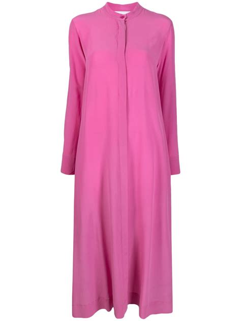 Nude long-sleeve Silk Midi Dress - Farfetch