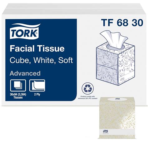 Tork Advanced TF6830 Soft Facial Tissue Cube Box, 2-Ply, 8.0" Width x 8 ...