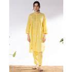 Yellow Embroidered Cotton Kurta