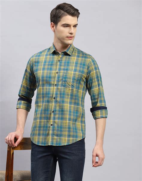 Buy Men Yellow Check Collar Full Sleeve Shirt Online in India - Monte Carlo