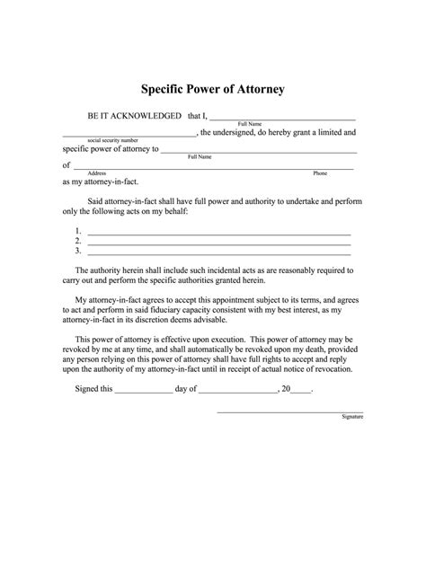 Specific Power of Attorney Form - Fill Online, Printable, Fillable ...