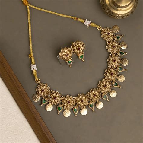Gold-Toned Floral Kaasu Palakka Mix Necklace 1365 – URVASI LADIES NOVELTIES