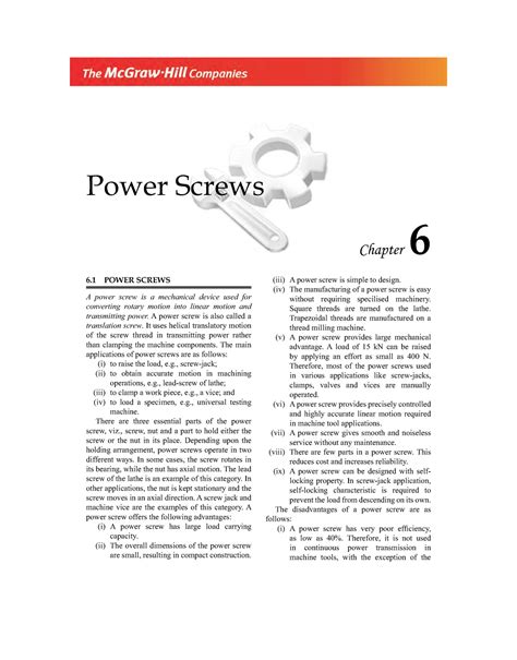 UNIT 3 Power Screws - 6 POWER SCREWS A power screw is a mechanical ...