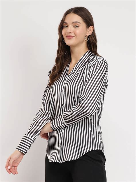 Buy Black Satin Striped Shirt Online | FableStreet