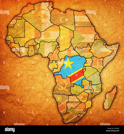 democratic republic of congo on actual vintage political map of africa ...