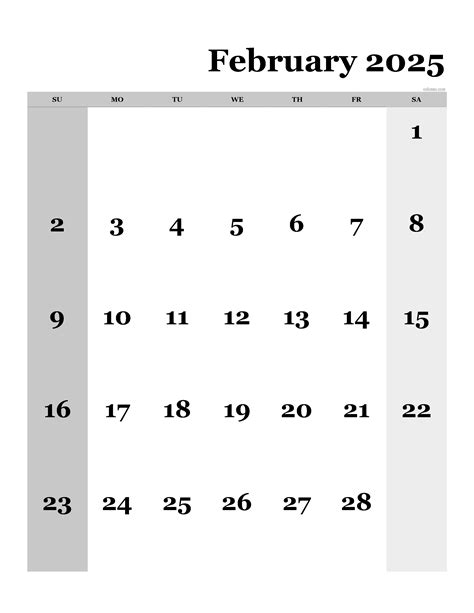 February 2025 Calendar - Free Printable PDF, XLS and PNG | www.colomio.com