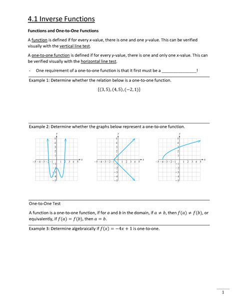 Worksheet 7.4 Inverse Functions